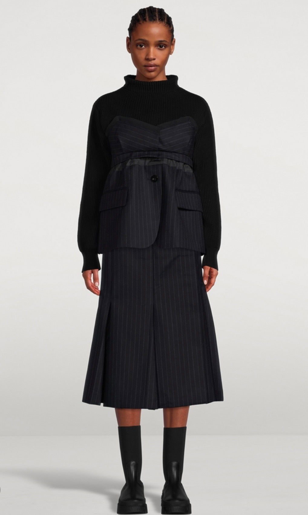 SACAI WOOL JACKET IN CHALK PINSTRIPE