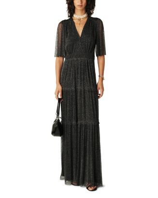 BA&SH Black Metallic Tiered Maxi Dress