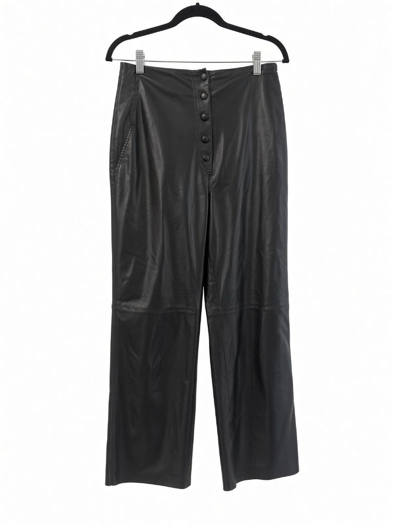 Nanushka Black Vegan Leather High Waisted Button Front Pants