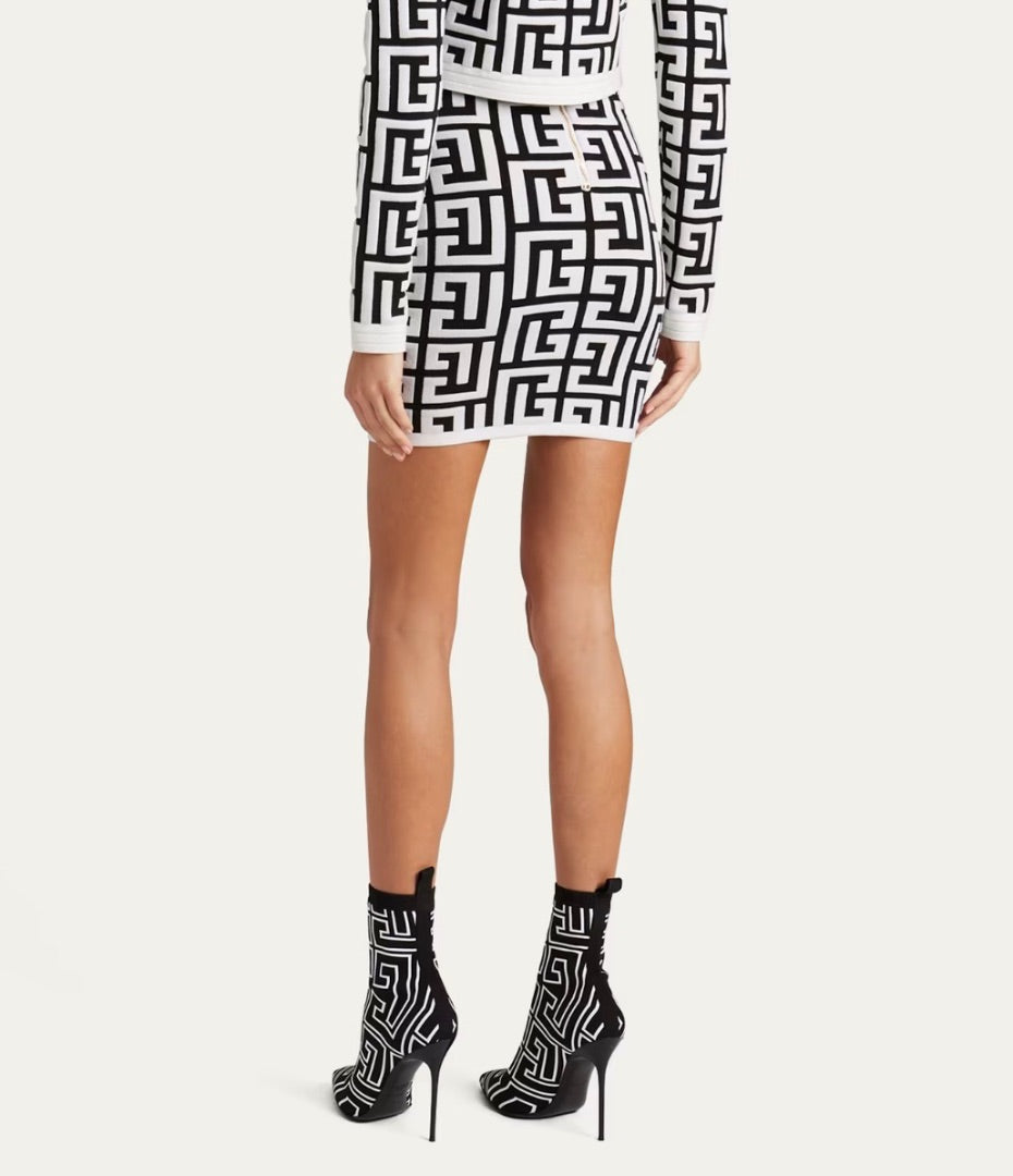 BALMAIN white/black logo pencil skirt