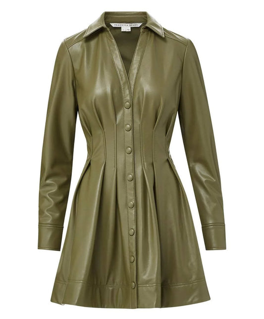 VERONICA BEARD - Amette Long Sleeve Faux Leather Shirtdress