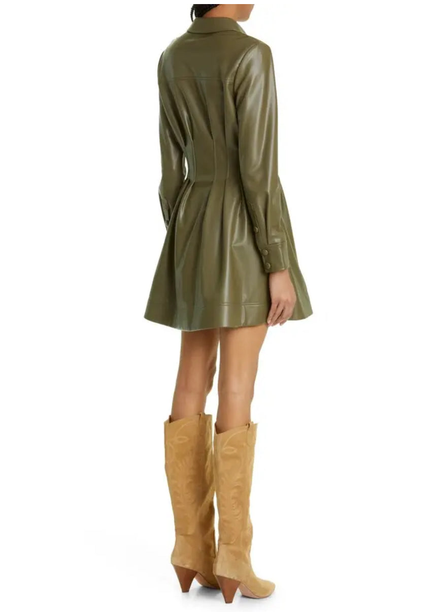 VERONICA BEARD - Amette Long Sleeve Faux Leather Shirtdress