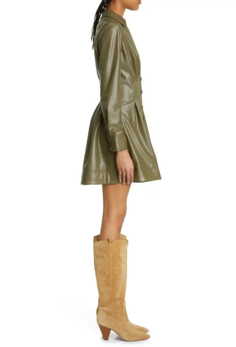 VERONICA BEARD - Amette Long Sleeve Faux Leather Shirtdress