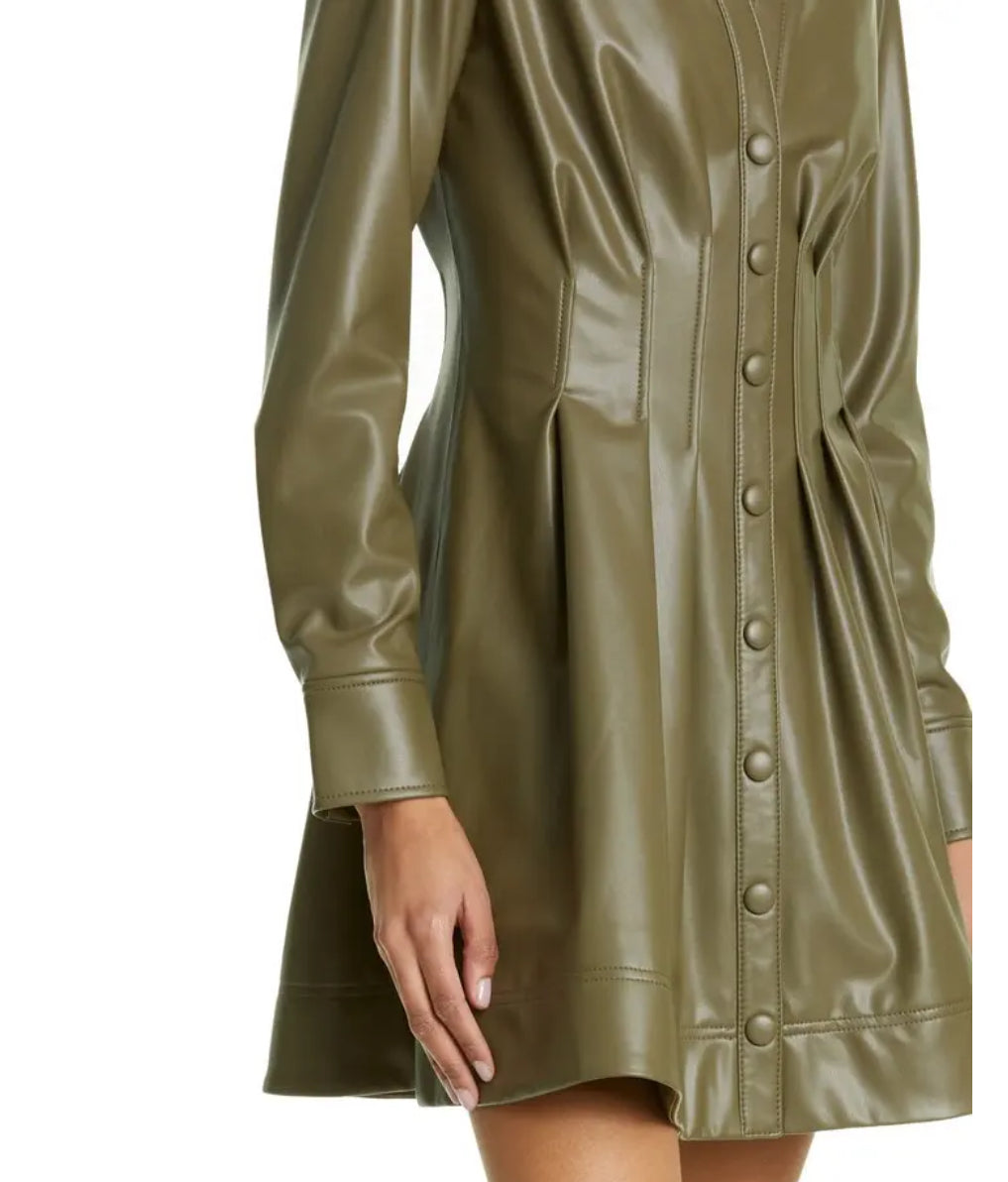 VERONICA BEARD - Amette Long Sleeve Faux Leather Shirtdress