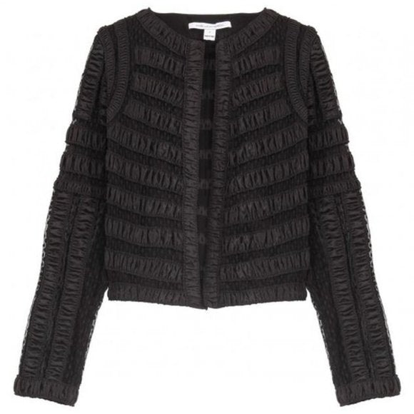 DVF black cropped jacket with ruffles