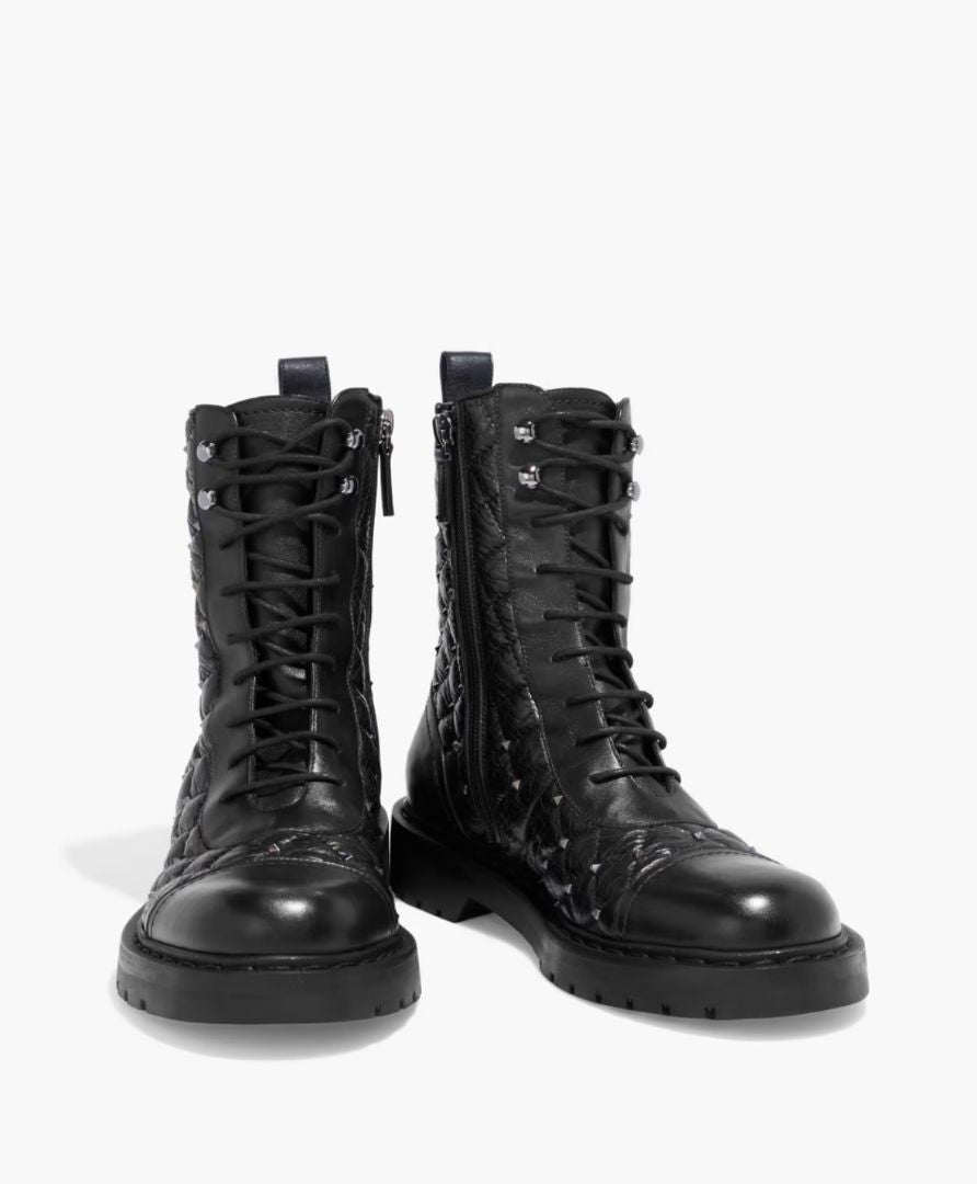 Valentino -  Quilted Leather Rockstud Combat Boots
