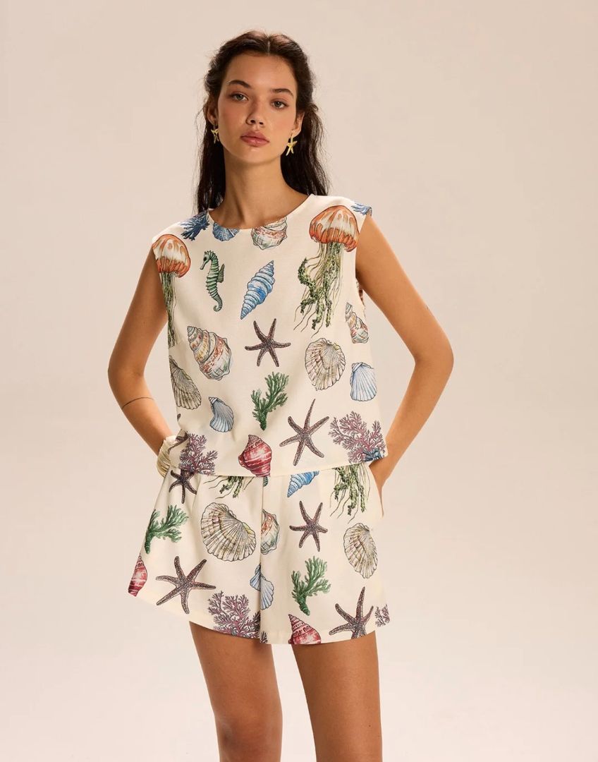 Cream Commense COMMENSE shell print cream set, XS