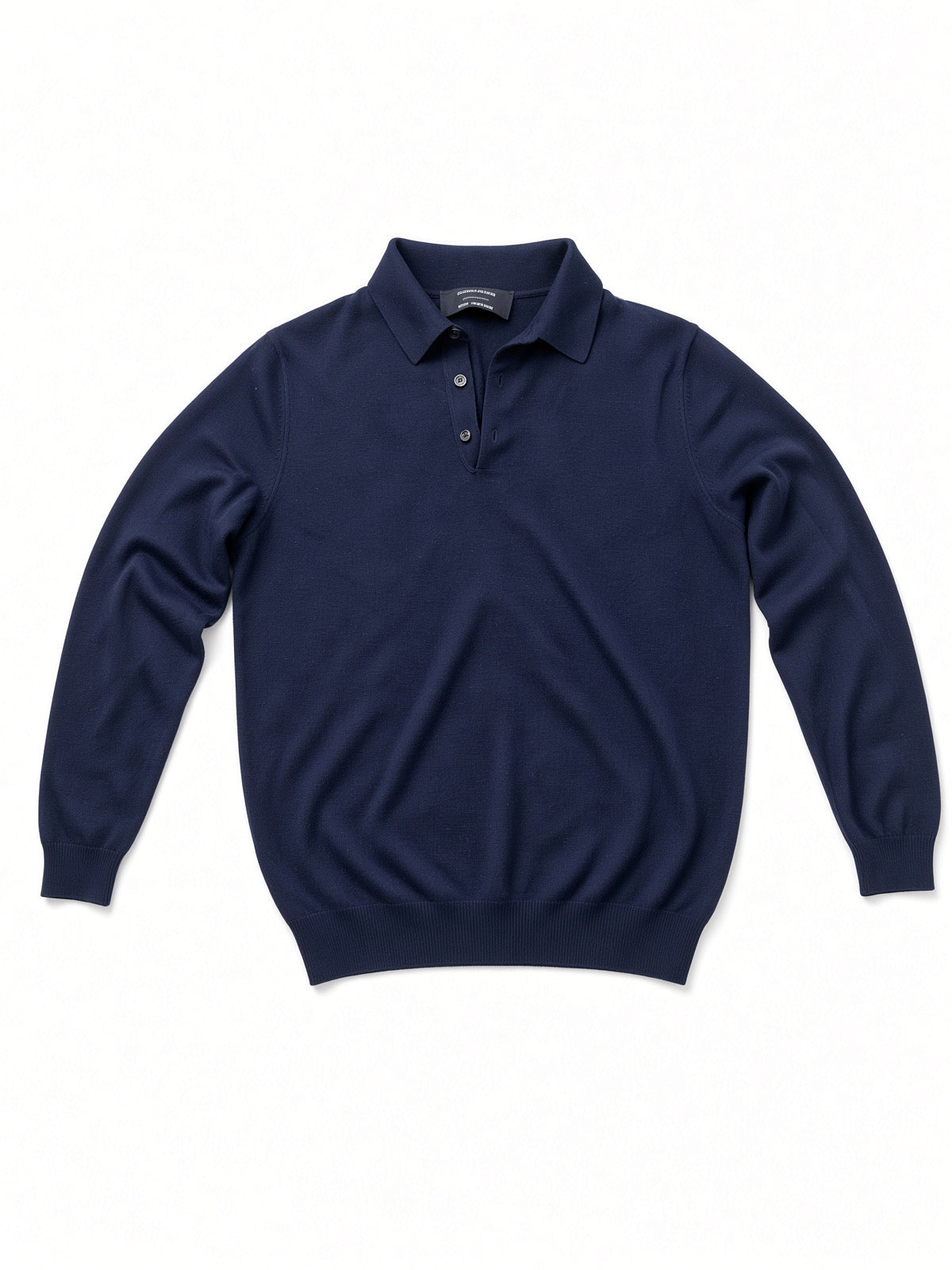 Ermenegildo Zegna Navy Long Sleeve Knit Polo Sweater
