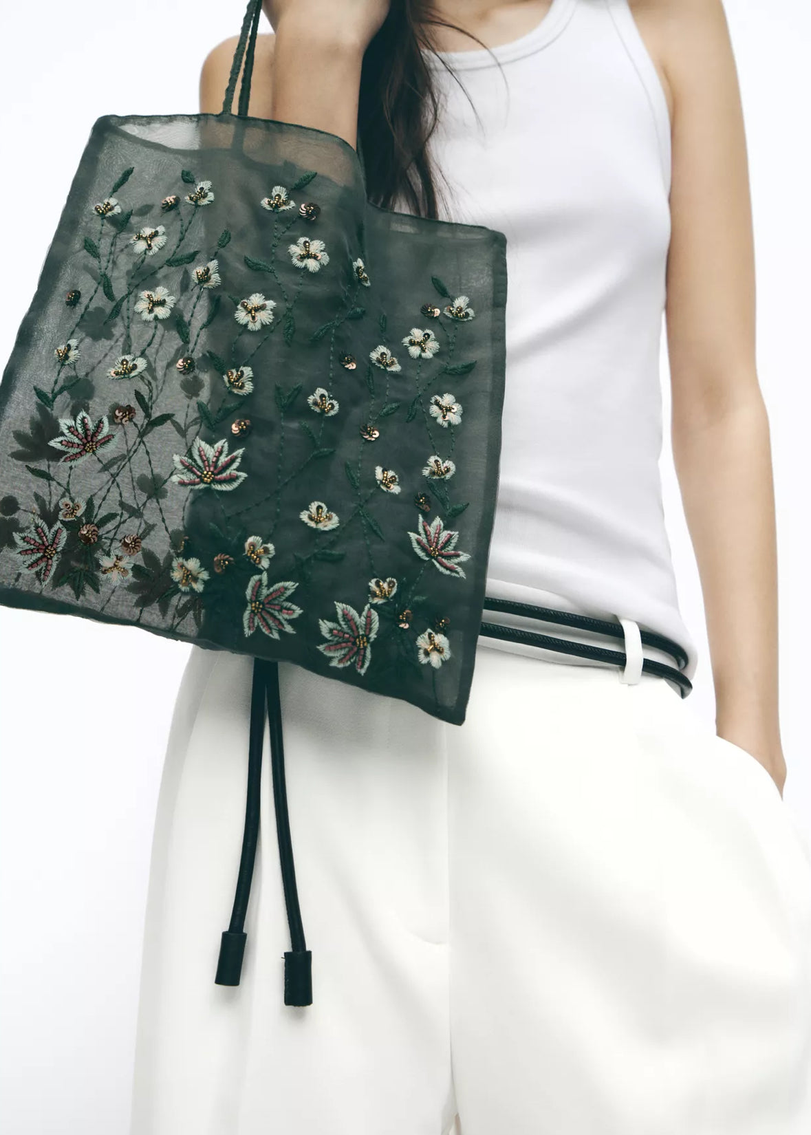ZARA - Embroidered Fabric Bag NWT