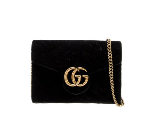 Black gucci Marmont Matelasse Velvet Mini Chain Bag, Mini