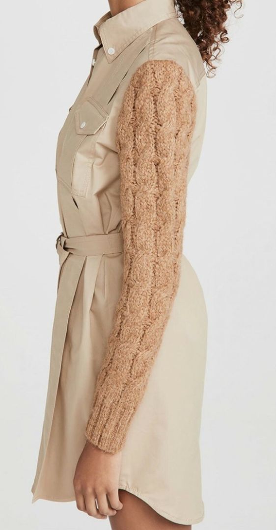 Derek Lam 10 Crosby - Vivian Mixed Media Long Sleeve Belted Shirt Dress