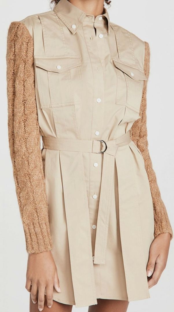 Derek Lam 10 Crosby - Vivian Mixed Media Long Sleeve Belted Shirt Dress