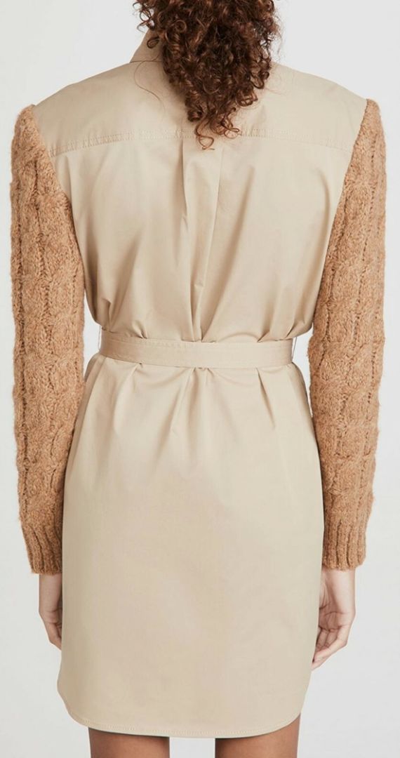 Derek Lam 10 Crosby - Vivian Mixed Media Long Sleeve Belted Shirt Dress