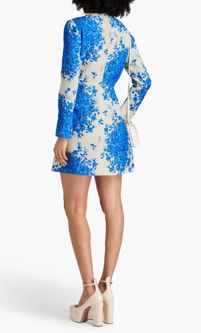 Valentino - Wrap-effect floral print wool and silk blend crepe mini dress