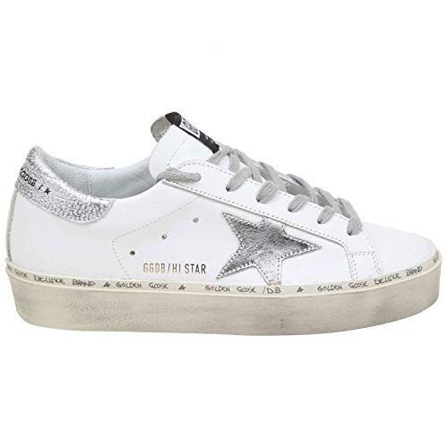 GOLDEN GOOSE white hi star sneakers with grey laces