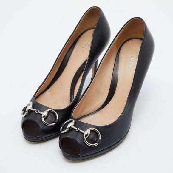 GUCCI peep toe horsebit pump