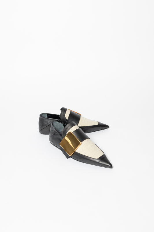 Jil Sander Leather And Canvas Flats With Buckle