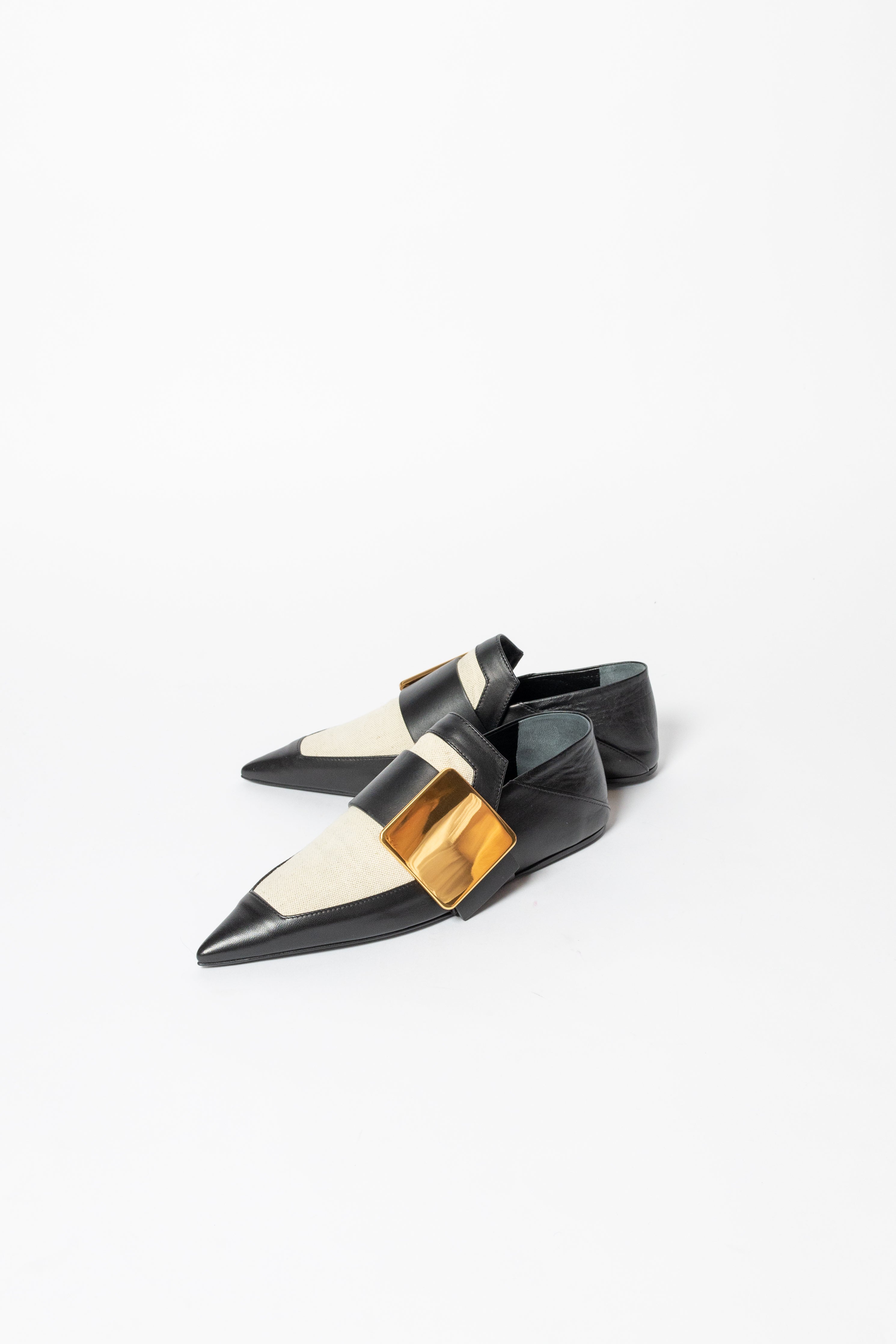 Jil Sander Leather And Canvas Flats With Buckle