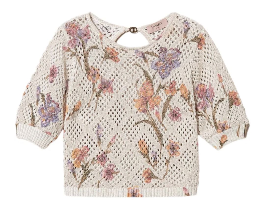 TWINSET MILANO mesh tee with floral print