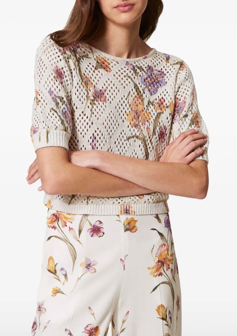 TWINSET MILANO mesh tee with floral print