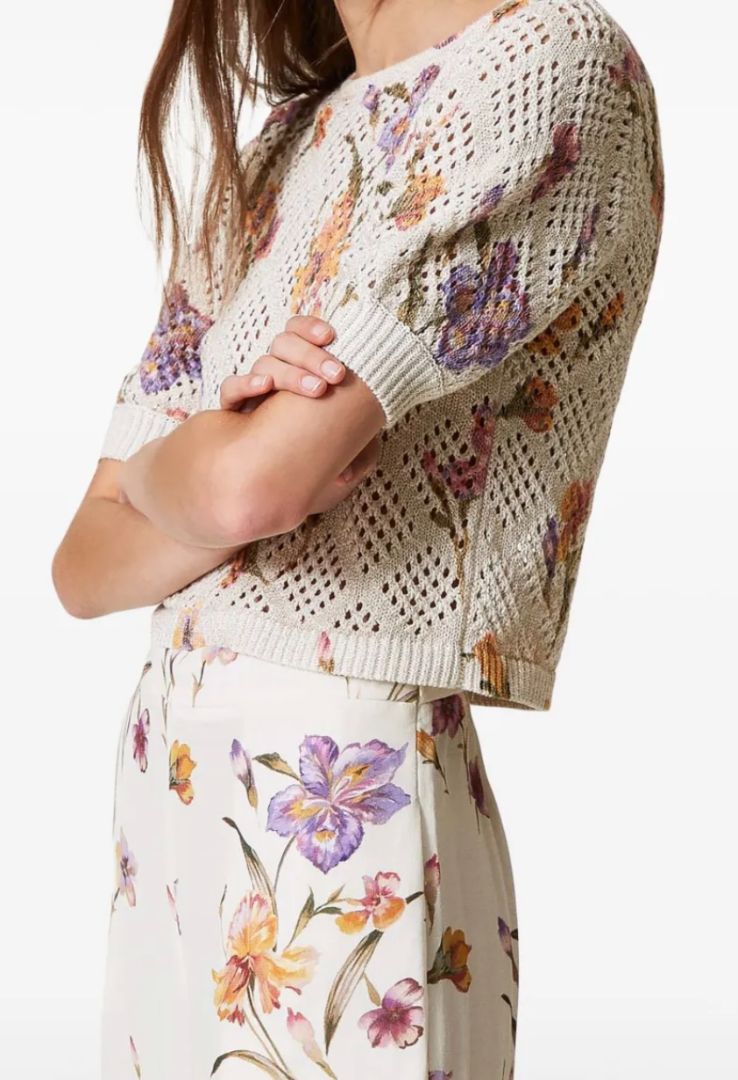 TWINSET MILANO mesh tee with floral print