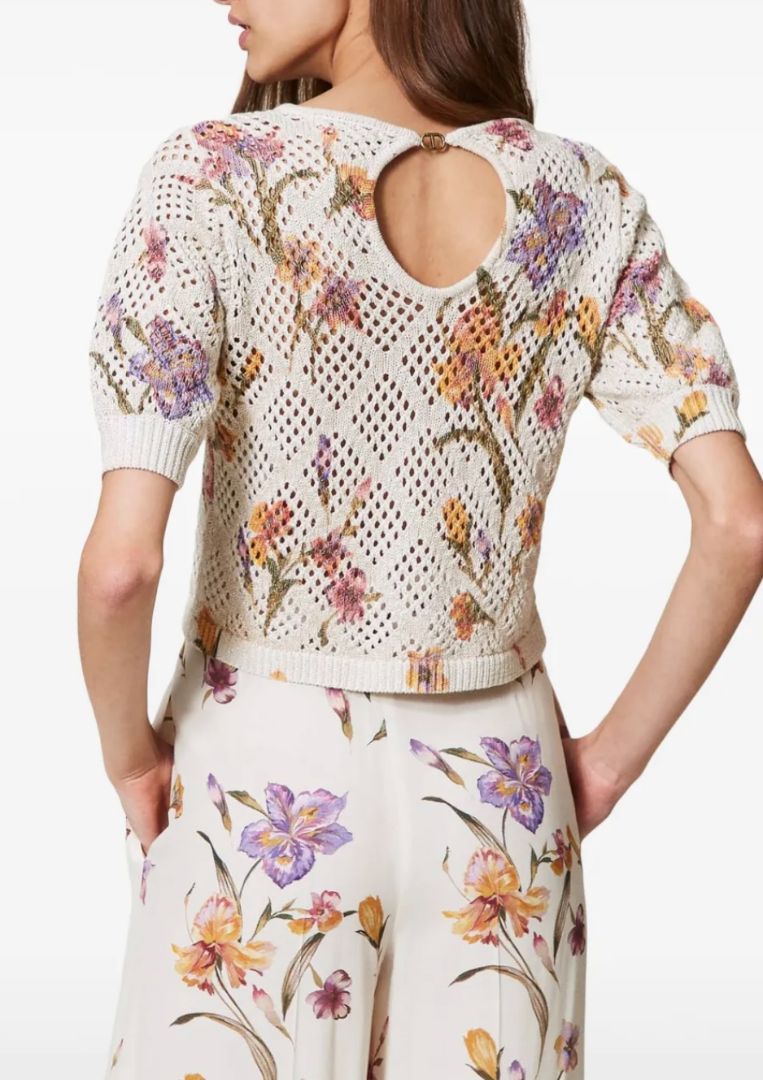 TWINSET MILANO mesh tee with floral print