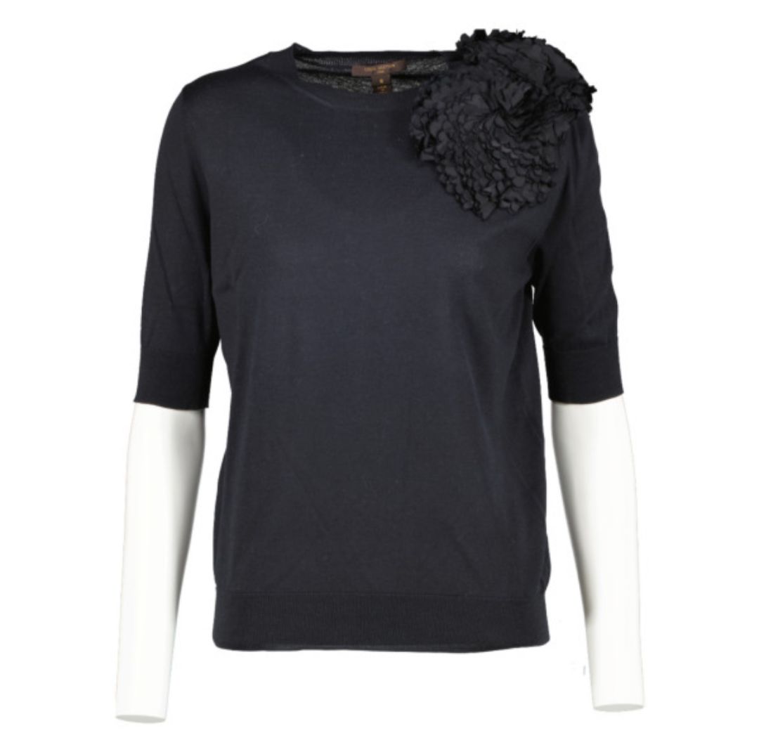 Louis Vuitton - Short Sleeve Cashmere Sweater with Floral Applique