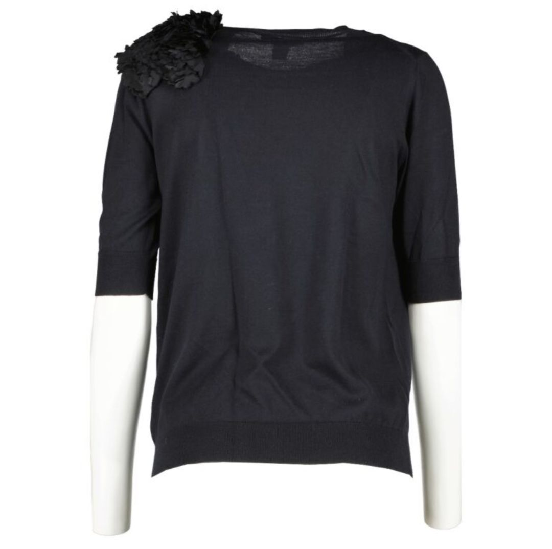 Louis Vuitton - Short Sleeve Cashmere Sweater with Floral Applique