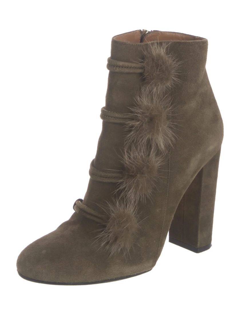 AQUAZZURA - Ulyana Bootie with Fur Pompoms