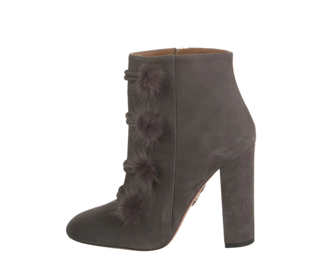 AQUAZZURA - Ulyana Bootie with Fur Pompoms