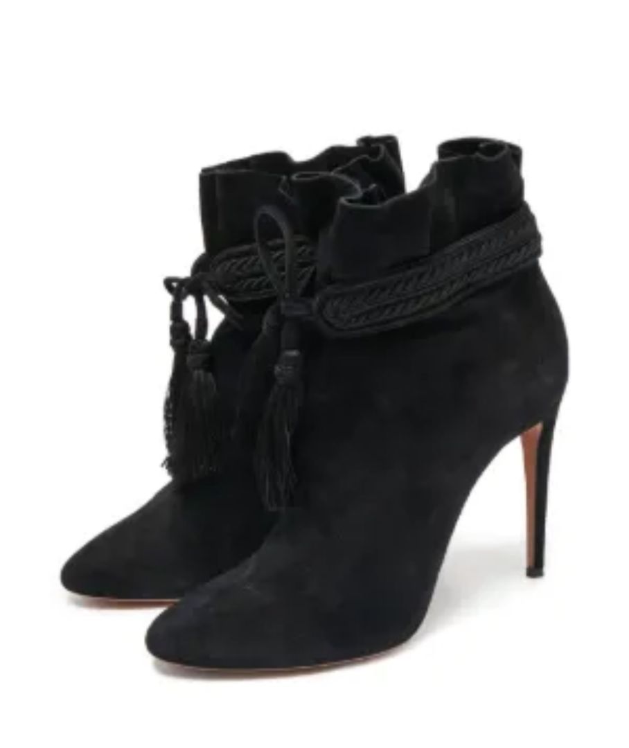 AQUAZZURA - Black Suede Ankle Booties with ties