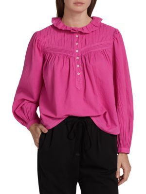 XIRENA Lansen ruffle neck top in magenta pink