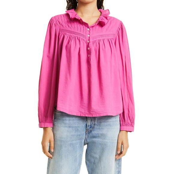 XIRENA Lansen ruffle neck top in magenta pink