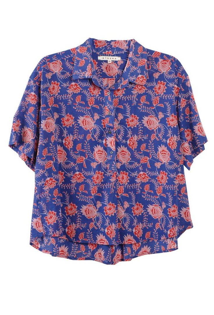 XIRENA blue beau shirt with red flowers