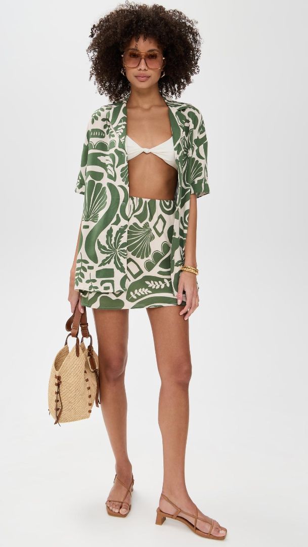 Mink Pink Green and Cream Swim Cover Up and skirt set