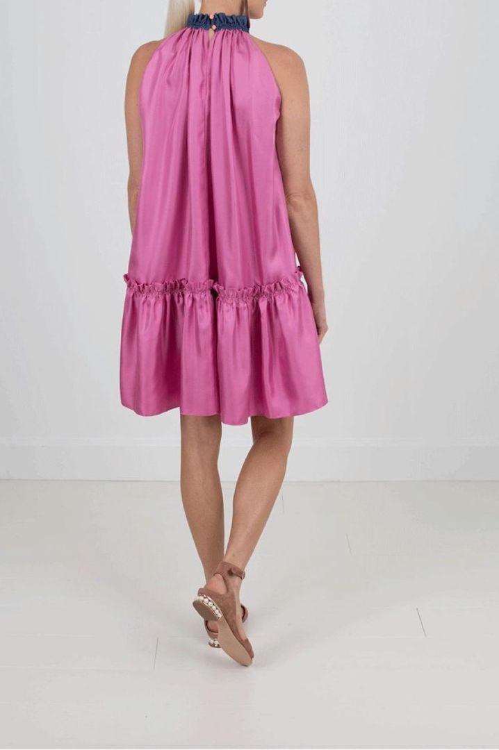 ROKSANDA PINK BABYDOLL 100% SILK HIGH NECK DRESS