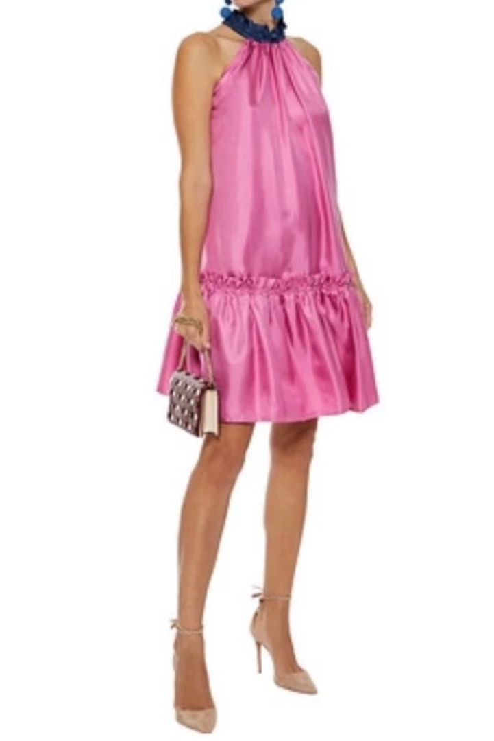 ROKSANDA PINK BABYDOLL 100% SILK HIGH NECK DRESS