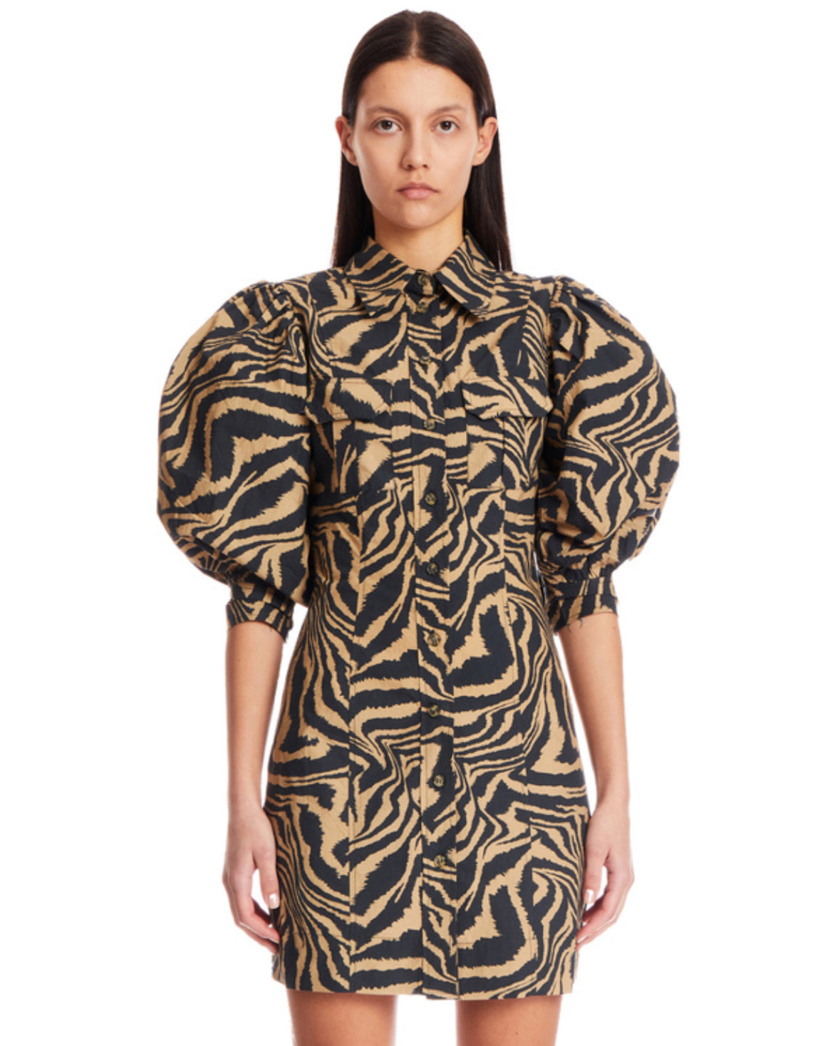 GANNI 
Swirl Tiger-Print Dress - Brown