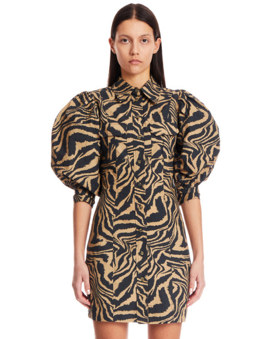 GANNI 
Swirl Tiger-Print Dress - Brown