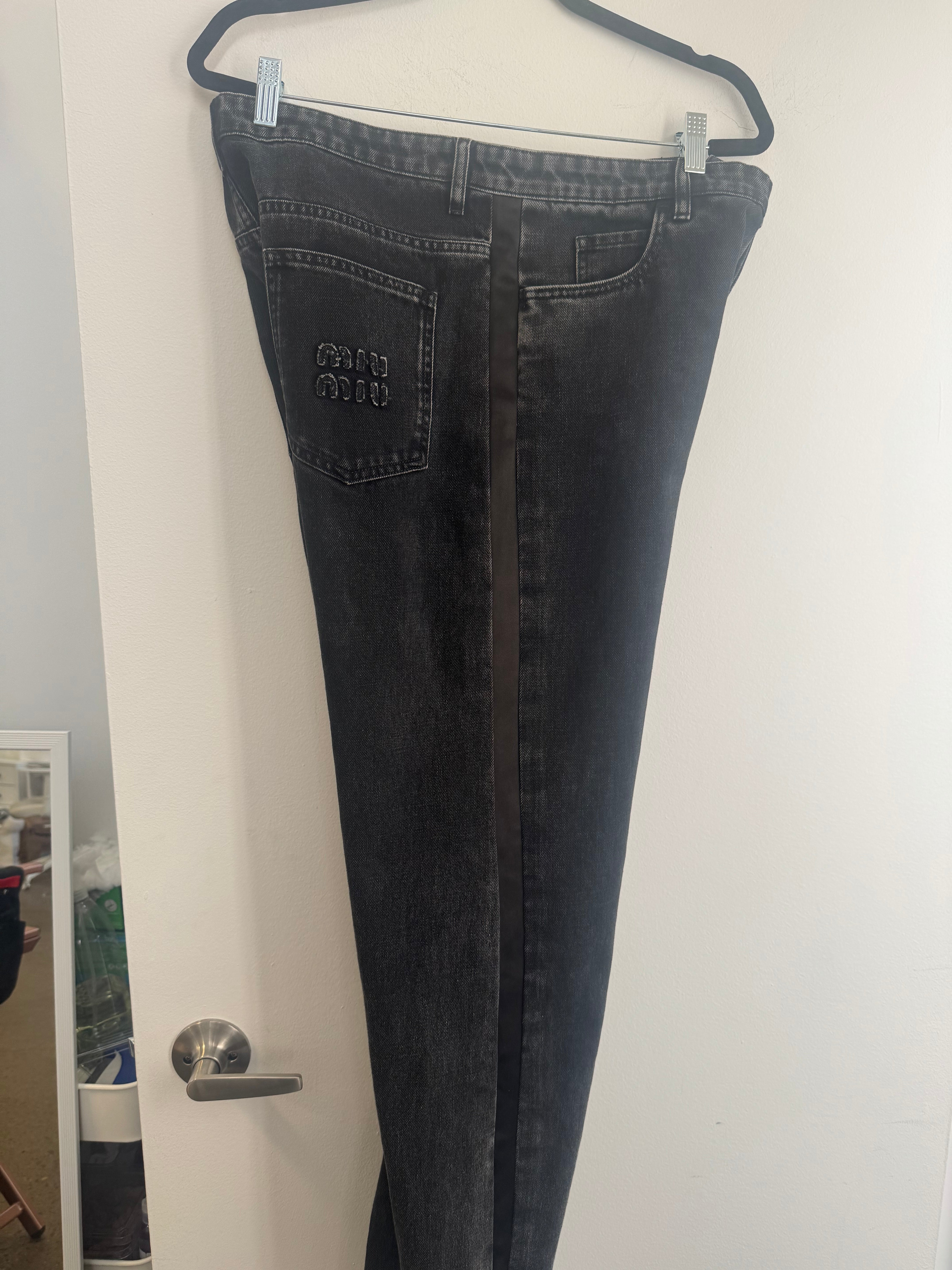 MIu Miu Black High Rise Straight Leg Raw Hem Jeans