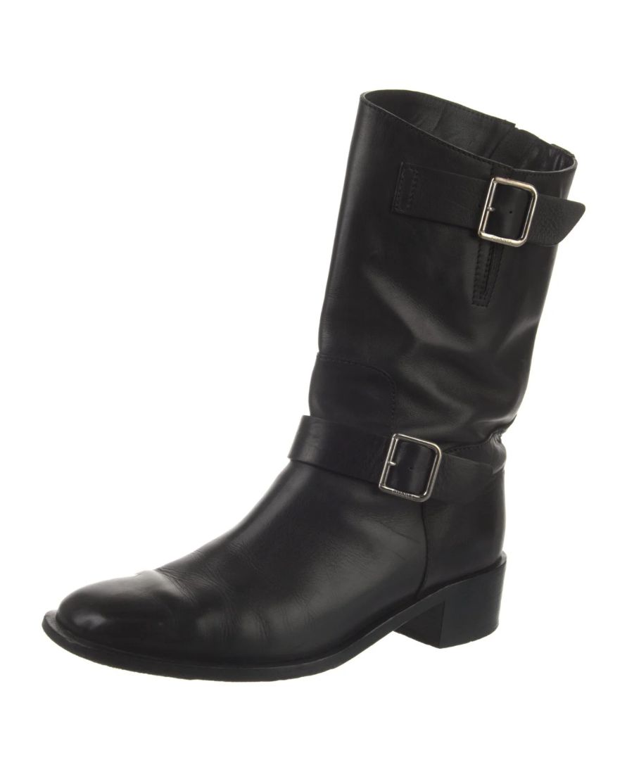 Chanel - Interlocking CC logo leather moto boots