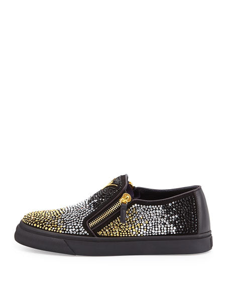 GIUSEPPE ZANOTTI Black Gold/Silver Studded Zip Sneakers