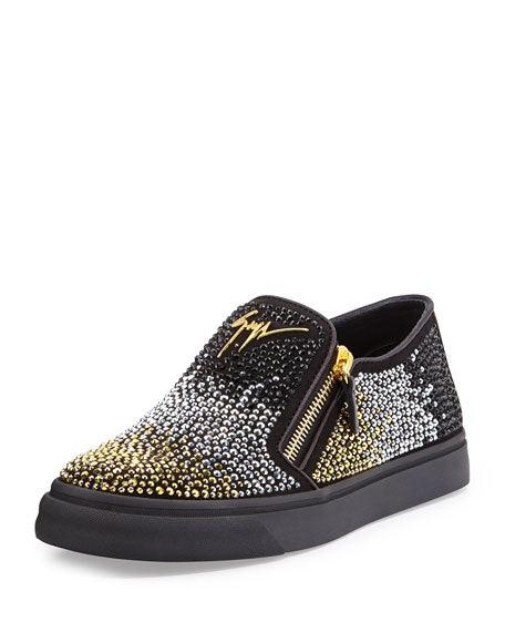 GIUSEPPE ZANOTTI Black Gold/Silver Studded Zip Sneakers