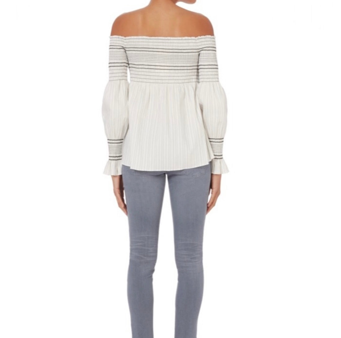 INTERMIX off the shoulder white with black stripes