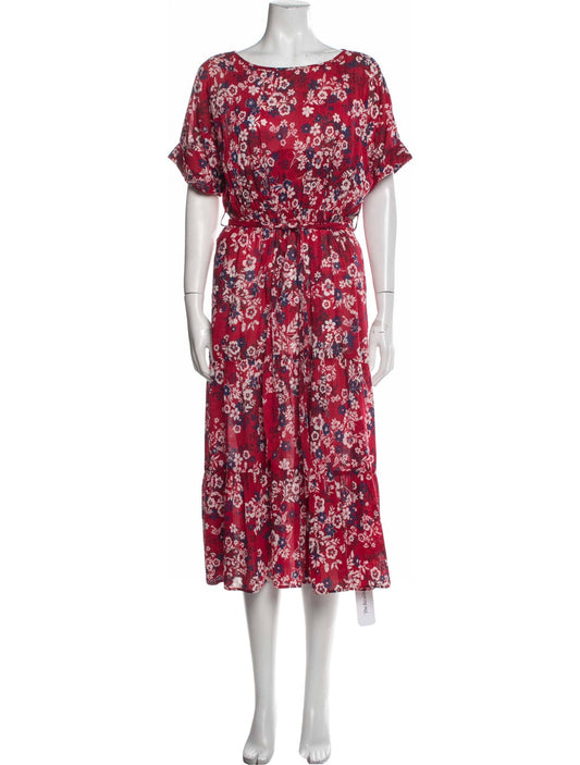 XIERNA red floral print maxi dress with tie on waist