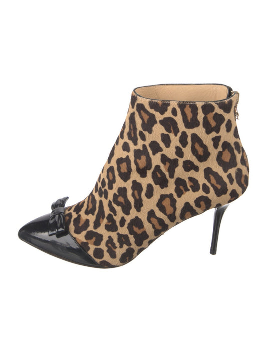 CHARLOTTE OLYMPIA cheetah heels with patent toe/bow