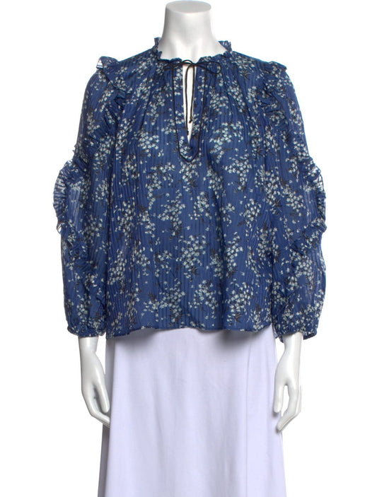 ULLA JOHNSON white floral blouse with ruffles