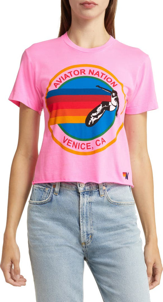 AVIATOR NATION pink crop tee