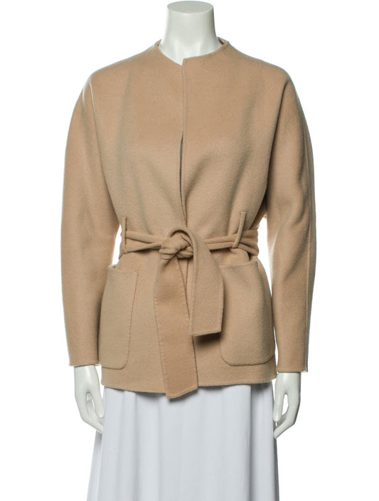 BA&SH PALE PINK WOOL BELTED JACKET WITH OVERSIZED POCKETS