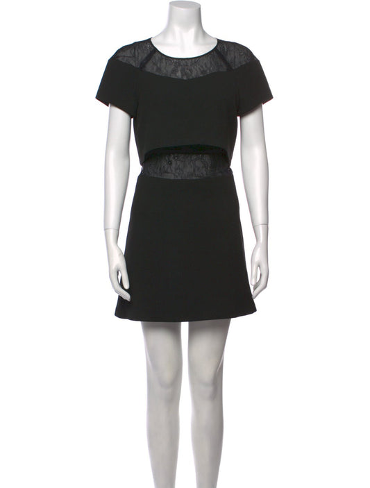 MAJE black short sleeve dress with lace panel